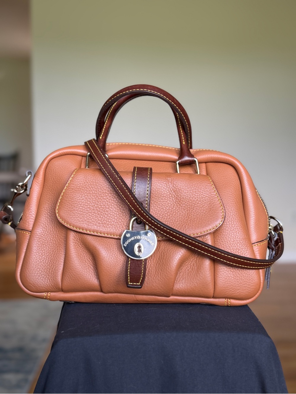 Dooney & Bourke Two-Tone Cognac and Dark Brown Pebble Leather Satchel